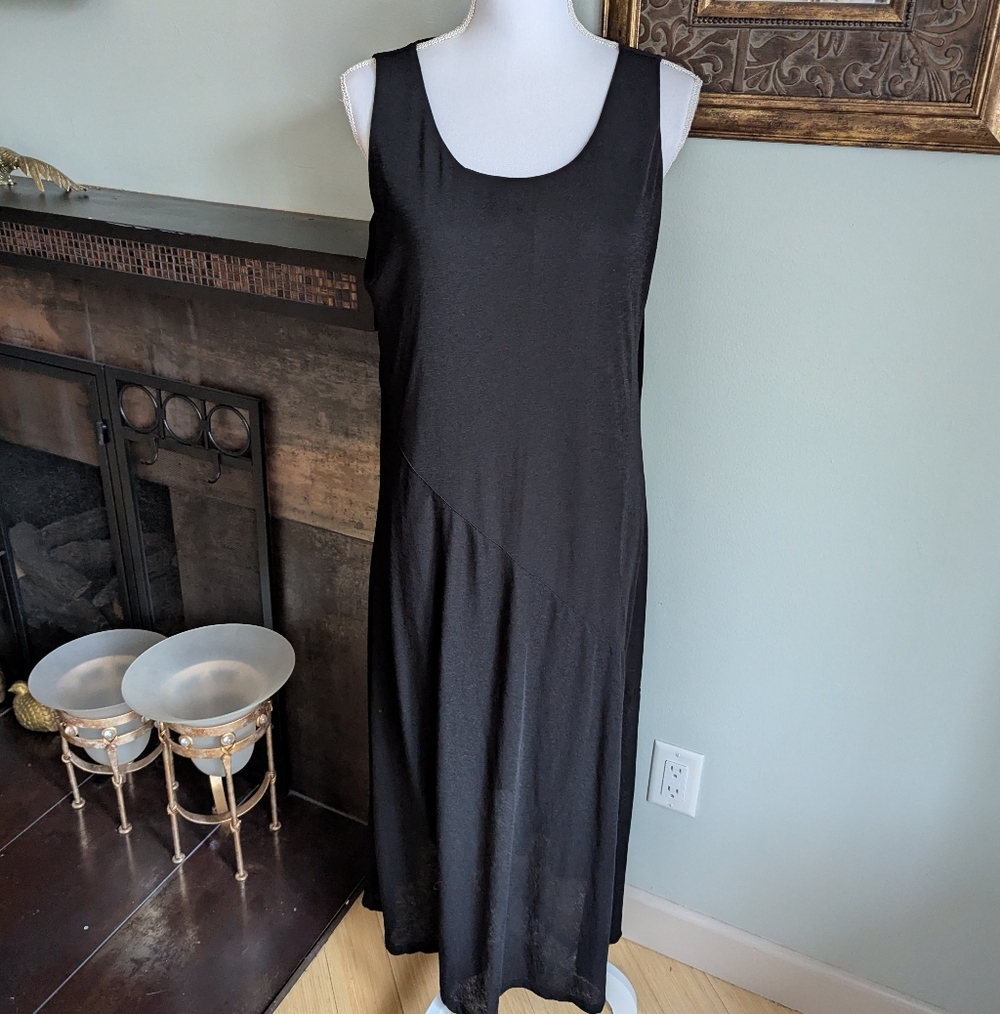 Chicos Size 2 Women's Large Black Sleeveless Stretch Dress Diagonal Seam 167